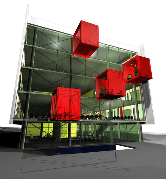 budynek biurowy, krakow, 2006, elewacja, architekton, kapsula, biurowiec, czerwony box