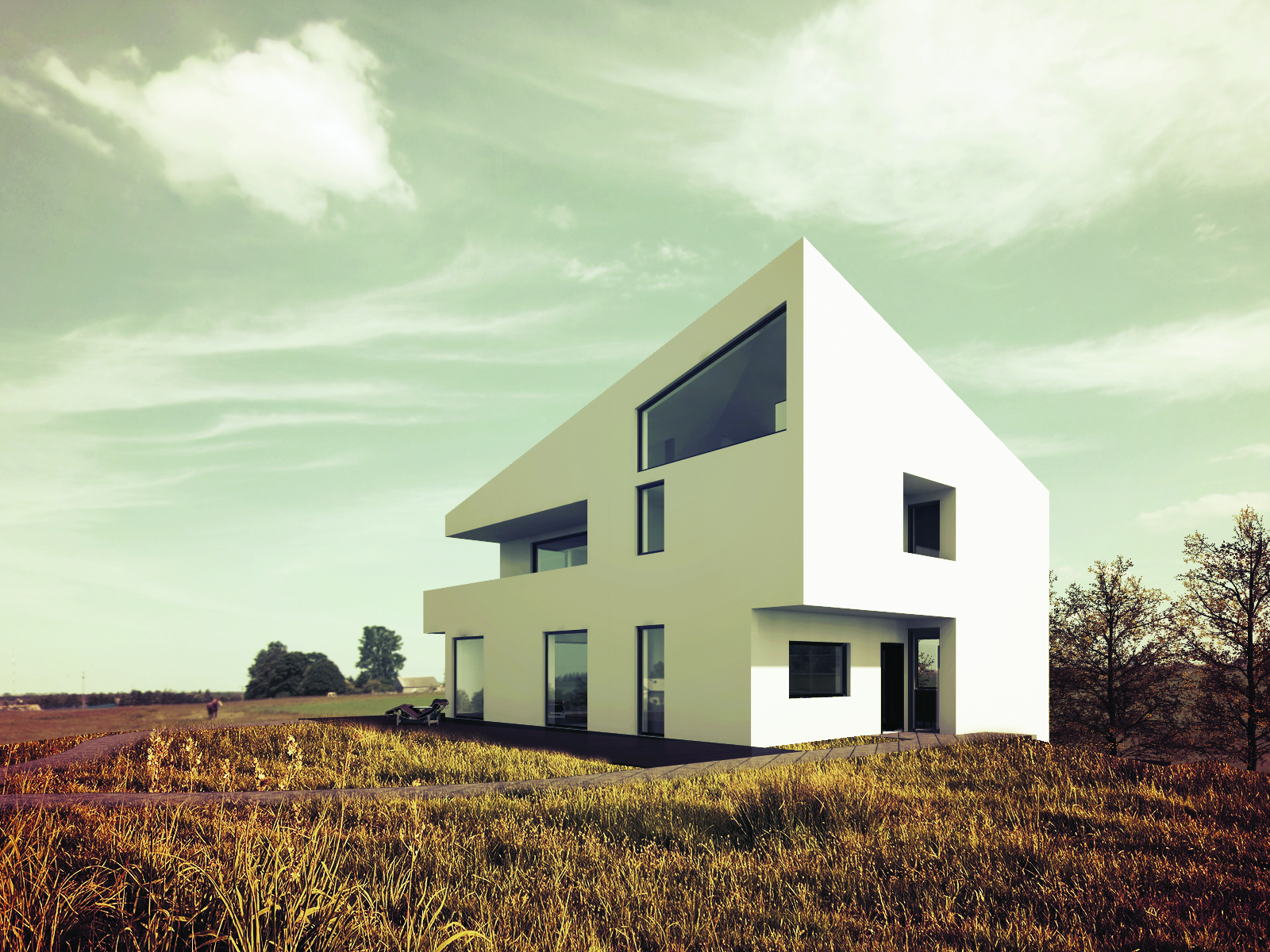 marmurowy dom, 2015, architekton, elewacja, modernizm, prostota, biel, skosy